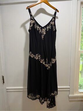 Black Floral-Embroidered Slip Dress